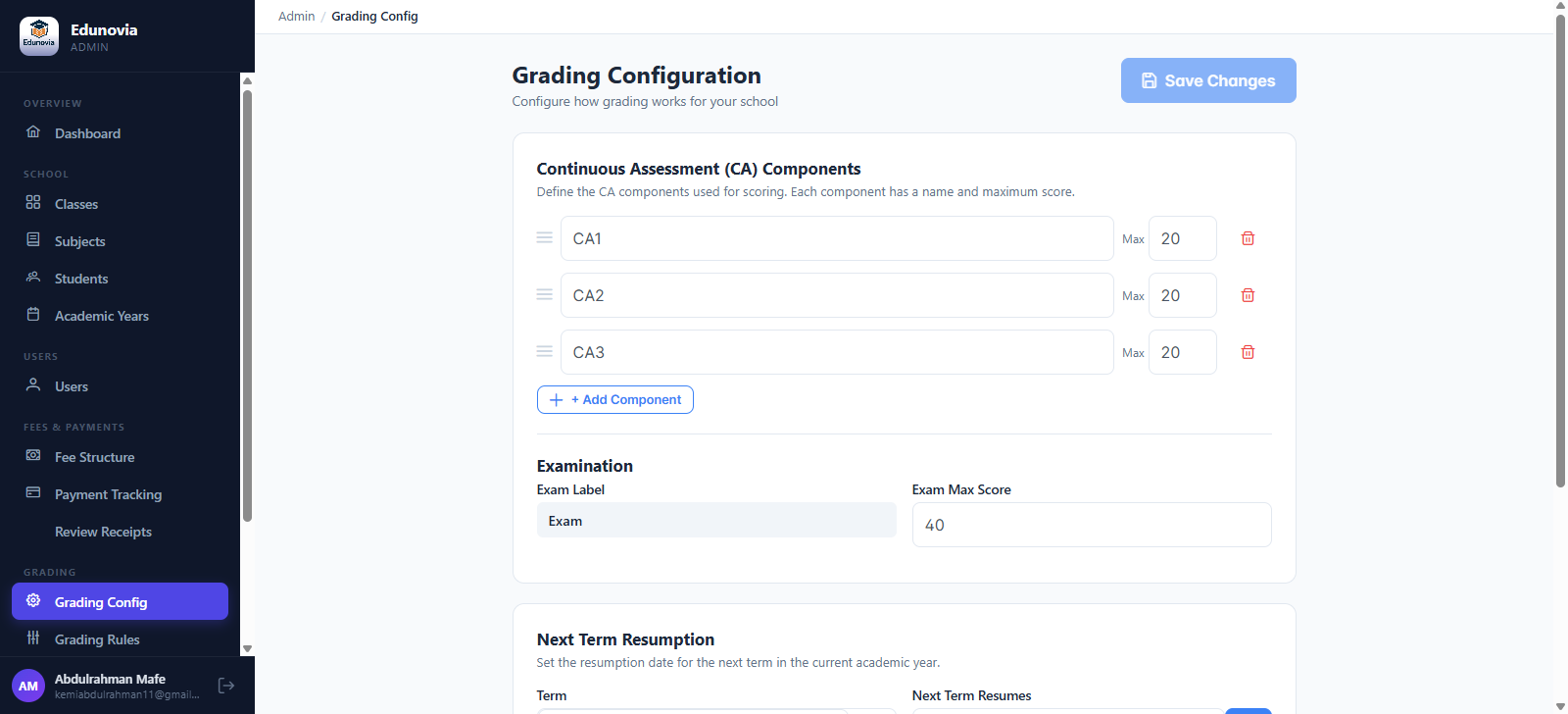 Grading Config Setting