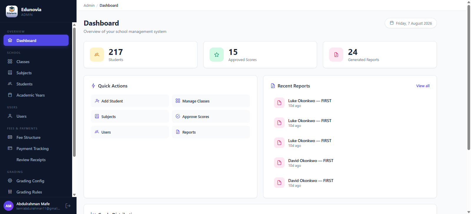 Edunovia school admin dashboard